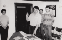 Jiří Peša taking the Scout oath in the clubhouse of the scout organisation in Veselí, 15 June 1990