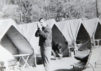 Filming of Milan Brunclík in a tent camp of Polish soldiers, 1968 