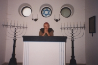 Josef Kraus in the prayer room at the Jewish cemetery in Pardubice 
