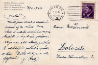 A postcard to his mother from his father during the war - Protectorate postage stamp with Hitler