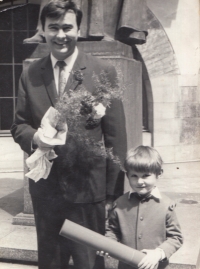 With his daughter at his doctoral graduation in 1968