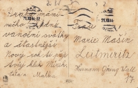 Christmas card to his mother in the prison in Litoměřice in 1944