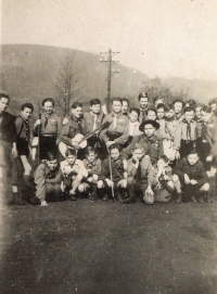 Stanislav Špinler in the back row from the left (half of the face), 1946 