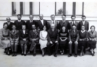 Teachers of the Bernartice school. F. Hodík, standing, far left