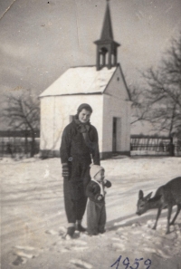 With her cousin František in front of the Jezová chapel. 1959