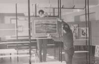 Installation of the Group of Five exhibition in the community house in Veselí nad Moravou (behind the painting by Jiří Peša), 1972