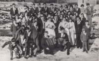 Wedding in Gernik, his father Josef Merhaut in the front with accordion, 1970s
