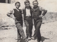Josef Merhaut (left) with his friends in Gernik, 1970s