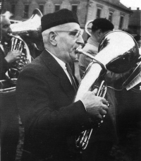 Her father as a member of a brass band in Heřmanův Městec in 1954 
