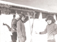 Václav Štěpánek (on the right) with his classmates from the grammar school; doing cross-country skiing in Malá Fatra, Chata pod Chlebom, 1977