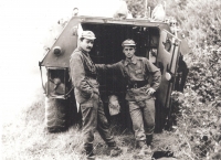 Václav Štěpánek (left) and Lieutenant Vladimir Valko in compulsory military service, exercise Štít, military area Lešť near Krupina, 1984