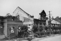 The ruined houses of Karel Engliš on the main road in Hrabýně, 1945