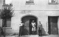 War-damaged house No. 73, on the left Pavel Lhota's grandfather Rudolf Blažek - baker, 1945