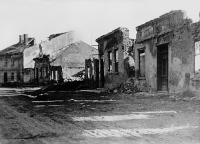 Destroyed houses in the district called Na Městečku, direction from the cemetery, 1945