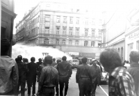 Public Security officers´rage at Orlí Street where Stanislav Valehrach was shot during the demonstrations against the occupation in Brno in 1969