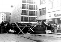 Makeshift barricade at "Centrum" in Brno during the 1969 demonstrations
