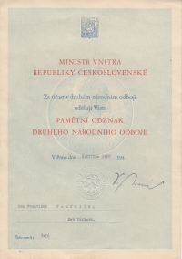 Recognition of the second resistance for František Famfulík