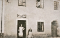 House No. 73, Blažek Bakery, the grandmother of the witness in the doorway, 1930