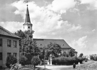 On the left, the new building of the Municipal Council with a doctor's office and a library, 1970