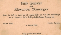 Alexander Danzinger and Kitty Gansler wedding announcement card (Azriel Dansky's parents) 
