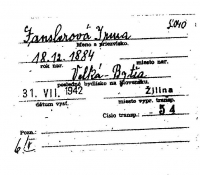 A transport certificate of Irma Gansler (Peter Danzinger's grandmother) from 31 July 1942 
