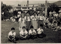 With his friends in the Gan Schmuel kibbutz, Azriel Dansky sitting, second from the left, 1949 - 1951 

