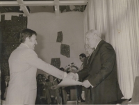 Azriel Dansky being decorated by Efraim Kacir, the President of the State of Israel, 1974 



