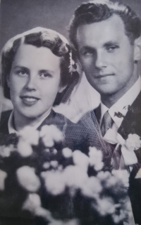 Jan Sýkora and Marie Táborská, wedding photo, 6 August 1955	