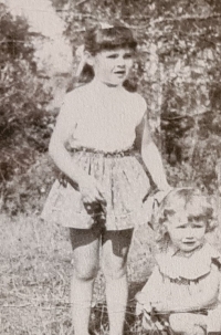 Jana Sýkorová, Jan Sýkora's eldest daughter, left, ca. 1962	