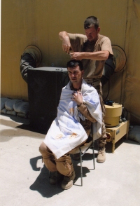 Shearing at a base in Afghanistan