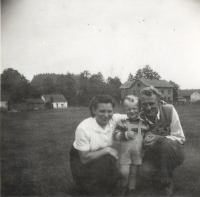 Růžena Vobejdová with her husband and son Oldřich, Borová, circa 1958