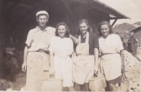 From the left: František Krupička, Anička, Bartáková, and Marie Janáková. 1940's, Na Soudku