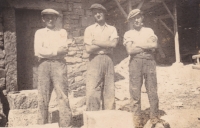 On the left, Marie's brother Václav, and other stonemasons