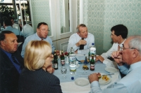 Pavel Doležel (far right) during the Peace Race at a meeting with the Director of the Tour de France J. M. Leblanc (third from the right); turn of the 20th and 21st century