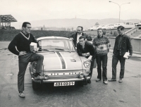 Pavel Doležel (left) as a national team coach at the team car, 1970s