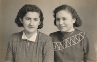 On the left, friends Tereza Nespěšná and Růžena Vobejdová, circa 1950