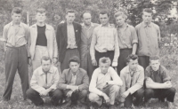 Men from the tool workshop Tesla Lanškroun, Vladimír Tomek on top third from the right, 1960 