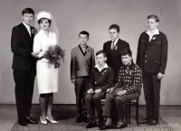 Vladimír Ptaszek (standing, centre) at the wedding of his sister, Věra. 1964