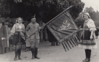 Mum Zdena Mašínová (on the left) at the All-Sokol Meeting, 1948