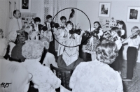 Jaroslav Smutný, on the left, as the leader of the children music group in Veselí nad Moravou supervising the band's performance. 1985.