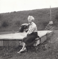 Sister Zdena Mašínová at the shooting range in Prague Kobylisy, where her father Josef Mašín was executed, 21 August 1991