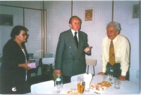 Přemysl Červenka (middle) at his 70th birthday with brother Kamil and sister Libuše, 1992