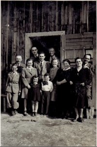 Photo from the labor camp in Nováky, staged idyll, waiting for the visit of the Red Cross (mother Lívia and Lýdia in dark dress in the foreground)