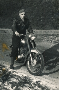 Čestmír on a motorbike, 1950