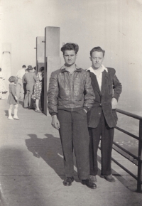 Waldemar Richter (right) with his friend at Mt. Ještěd. 1956