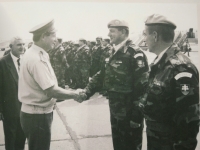 Welcome to Slovakia in December 1994. Col. Kolencik and his men are welcomed by the Chief of the General Staff of the Slovak Army, Col. Gen. Jozef Tuchyňa