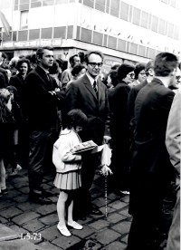 In the May Day parade with colleagues from SVÚT and his daughter, 1973