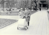 Parents with a pram and the first-born son, 1962