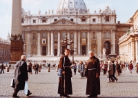 With Brother Benedikt Holota, Franciscan, at the canonization of Agnes of Bohemia, 1989