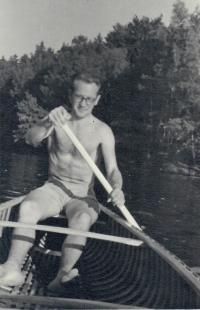Jan Kadlec on a boat, about 1953